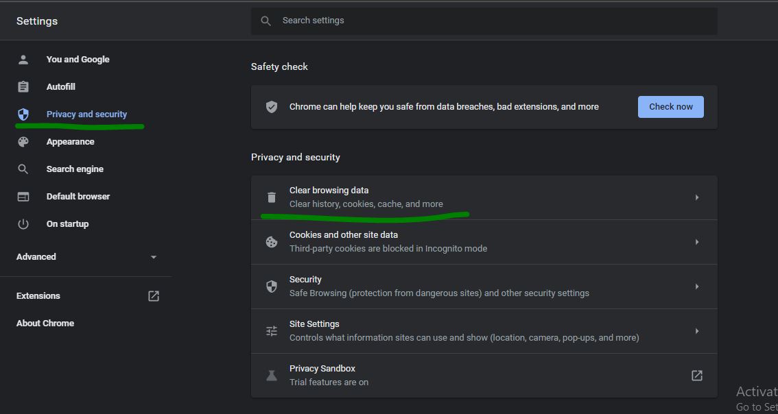 security and privacy settings on chrome