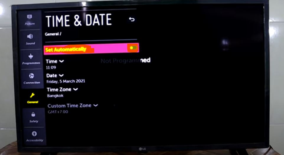 turn off automatic date and time on lg tv